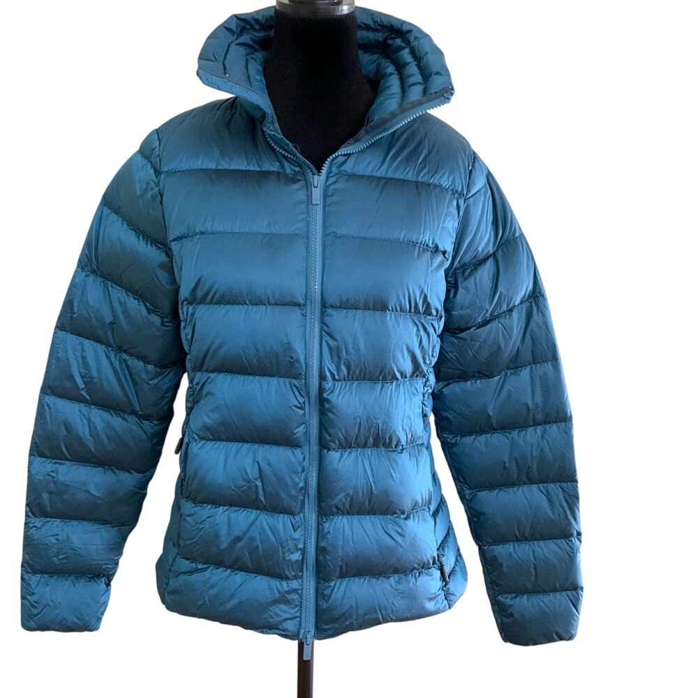 All in Motion Womens Packable Puffer Jacket Teal Blue Full‎ Zip M Hiking Travel